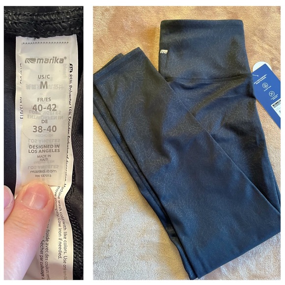 NWT MARIKA COMPRESSION HIGH RISE LEGGING 25” M Black “Contender” Floral Embossed - Picture 6 of 10